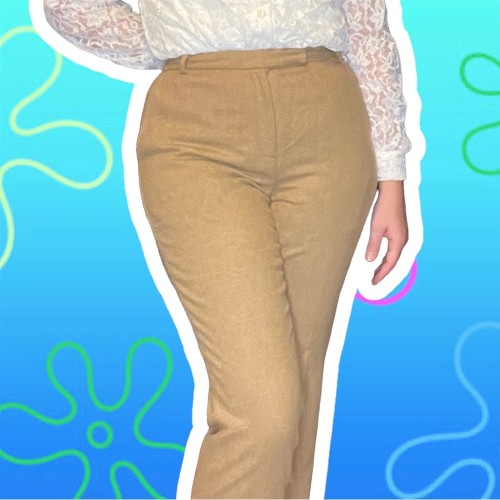 Retro Ann Taylor Stretch Lined Career Pants Tan Wool Feeling S Belt Loops Pocket